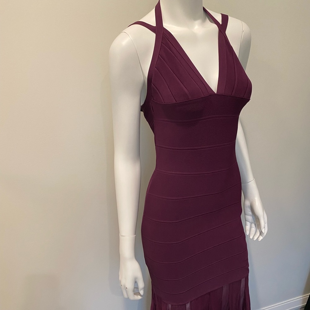 Vintage Herve Leger burgundy bandage chiffon dress XS